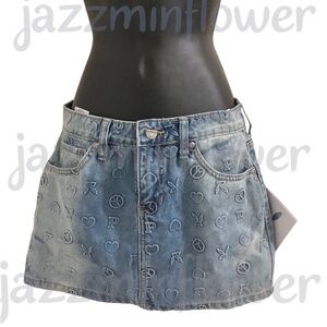 Playboy Embroidered bunny logo‎ blue jeans mini denim skirt size 00 new